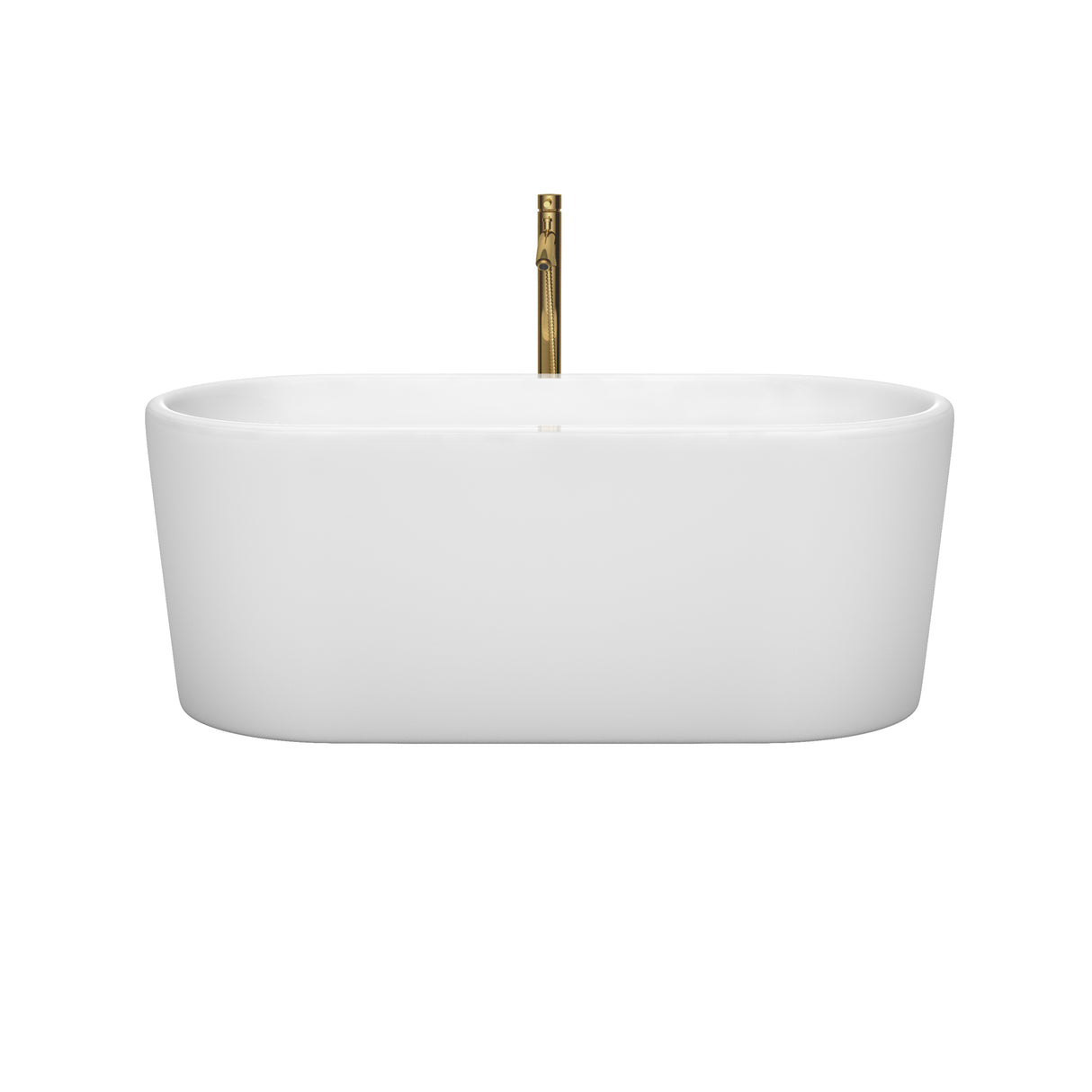 Ursula 59 Inch Freestanding Bathtub in White with Polished Chrome Trim and Floor Mounted Faucet in Brushed Gold