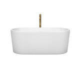 Ursula 59 Inch Freestanding Bathtub in White with Polished Chrome Trim and Floor Mounted Faucet in Brushed Gold