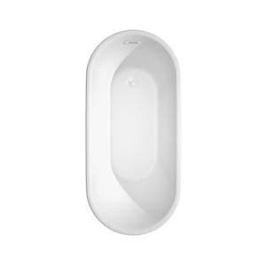 Ursula 59 Inch Freestanding Bathtub in White with Shiny White Trim and Floor Mounted Faucet in Matte Black