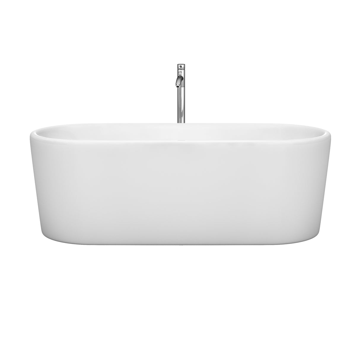 Ursula 67 Inch Freestanding Bathtub in White with Floor Mounted Faucet Drain and Overflow Trim in Polished Chrome