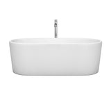 Ursula 67 Inch Freestanding Bathtub in White with Floor Mounted Faucet Drain and Overflow Trim in Polished Chrome