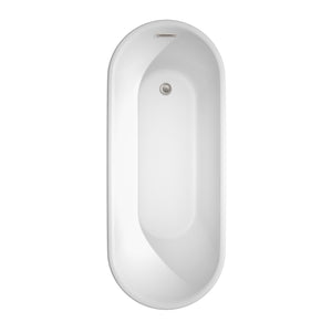 Ursula 67 Inch Freestanding Bathtub in White with Floor Mounted Faucet Drain and Overflow Trim in Brushed Nickel