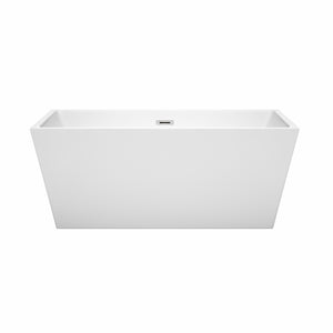 Sara 59 Inch Freestanding Bathtub in White with Polished Chrome Drain and Overflow Trim
