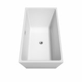 Sara 59 Inch Freestanding Bathtub in White with Floor Mounted Faucet Drain and Overflow Trim in Polished Chrome