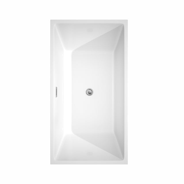 Sara 59 Inch Freestanding Bathtub in White with Polished Chrome Trim and Floor Mounted Faucet in Matte Black