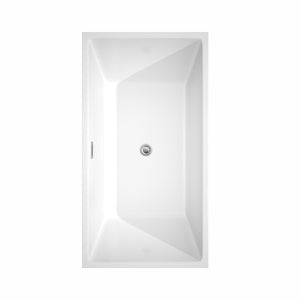 Sara 59 Inch Freestanding Bathtub in White with Floor Mounted Faucet Drain and Overflow Trim in Polished Chrome