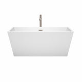 Sara 59 Inch Freestanding Bathtub in White with Floor Mounted Faucet Drain and Overflow Trim in Brushed Nickel