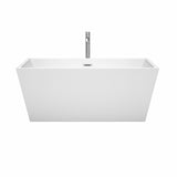 Sara 59 Inch Freestanding Bathtub in White with Floor Mounted Faucet Drain and Overflow Trim in Polished Chrome