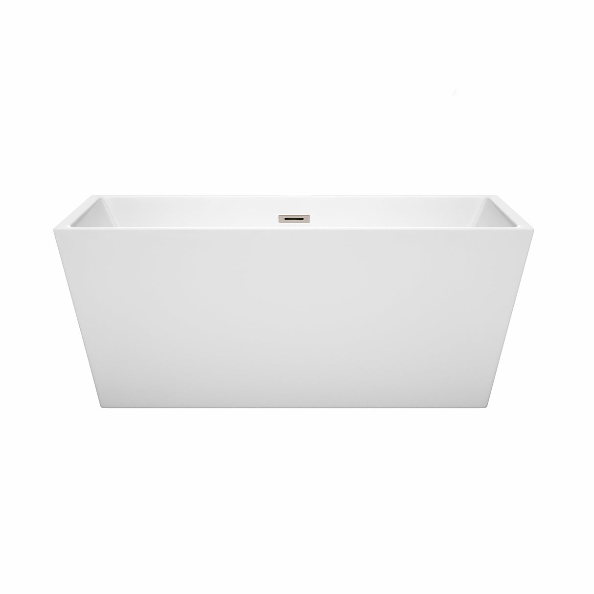 Sara 59 Inch Freestanding Bathtub in White with Brushed Nickel Drain and Overflow Trim