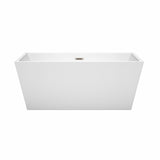 Sara 59 Inch Freestanding Bathtub in White with Brushed Nickel Drain and Overflow Trim