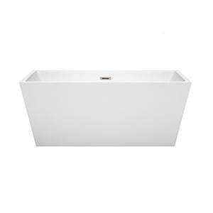 Sara 59 Inch Freestanding Bathtub in White with Brushed Nickel Drain and Overflow Trim