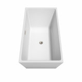 Sara 59 Inch Freestanding Bathtub in White with Brushed Nickel Drain and Overflow Trim