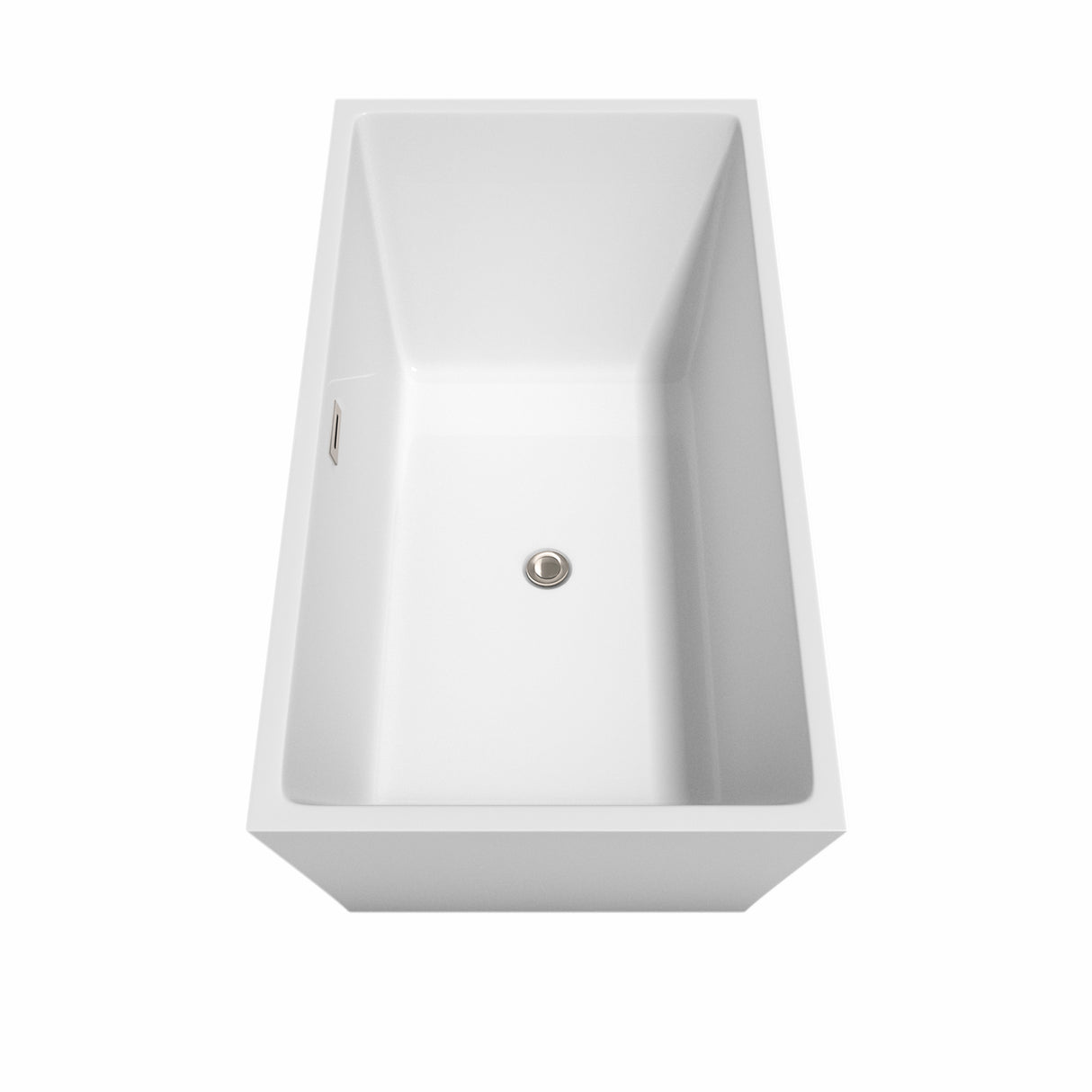 Sara 59 Inch Freestanding Bathtub in White with Floor Mounted Faucet Drain and Overflow Trim in Brushed Nickel