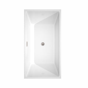 Sara 59 Inch Freestanding Bathtub in White with Brushed Nickel Drain and Overflow Trim
