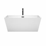 Sara 59 Inch Freestanding Bathtub in White with Floor Mounted Faucet Drain and Overflow Trim in Matte Black