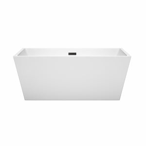 Sara 59 Inch Freestanding Bathtub in White with Matte Black Drain and Overflow Trim