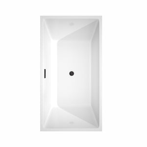 Sara 59 Inch Freestanding Bathtub in White with Floor Mounted Faucet Drain and Overflow Trim in Matte Black