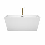 Sara 59 Inch Freestanding Bathtub in White with Polished Chrome Trim and Floor Mounted Faucet in Brushed Gold