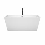 Sara 59 Inch Freestanding Bathtub in White with Shiny White Trim and Floor Mounted Faucet in Matte Black