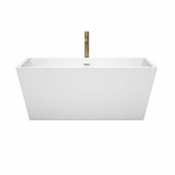 Sara 59 Inch Freestanding Bathtub in White with Shiny White Trim and Floor Mounted Faucet in Brushed Gold