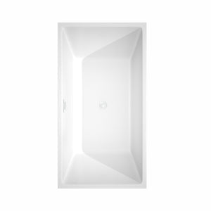 Sara 59 Inch Freestanding Bathtub in White with Shiny White Trim and Floor Mounted Faucet in Brushed Gold