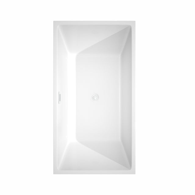 Sara 59 Inch Freestanding Bathtub in White with Shiny White Trim and Floor Mounted Faucet in Brushed Gold