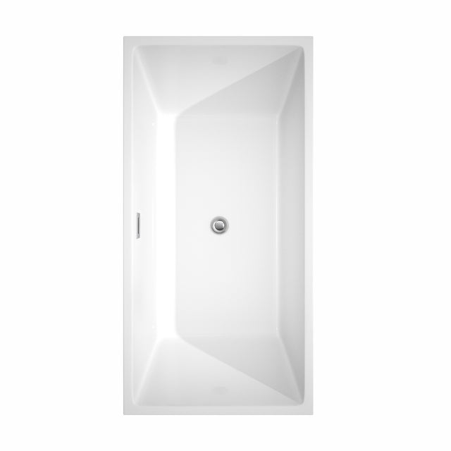 Sara 63 Inch Freestanding Bathtub in White with Polished Chrome Trim and Floor Mounted Faucet in Matte Black