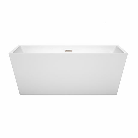 Sara 63 Inch Freestanding Bathtub in White with Brushed Nickel Drain and Overflow Trim