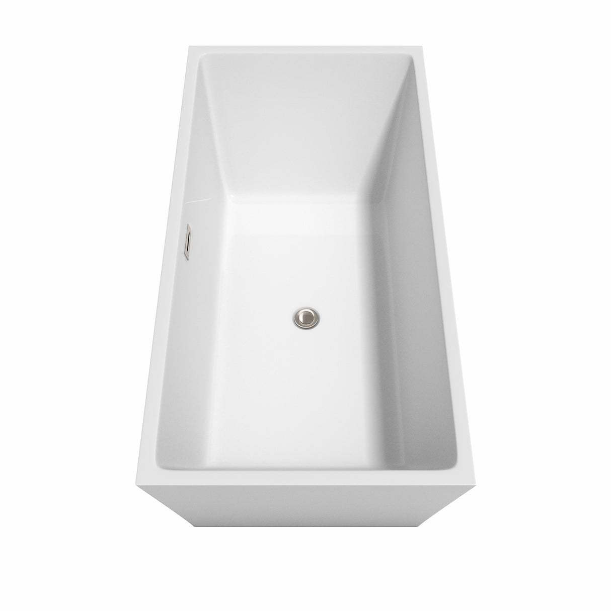 Sara 63 Inch Freestanding Bathtub in White with Floor Mounted Faucet Drain and Overflow Trim in Brushed Nickel