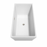 Sara 63 Inch Freestanding Bathtub in White with Floor Mounted Faucet Drain and Overflow Trim in Brushed Nickel