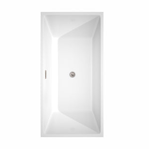 Sara 63 Inch Freestanding Bathtub in White with Floor Mounted Faucet Drain and Overflow Trim in Brushed Nickel