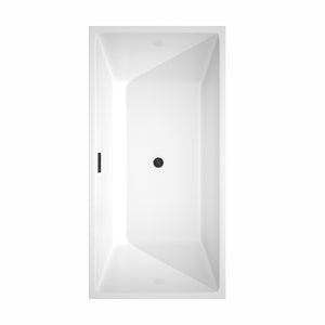 Sara 63 Inch Freestanding Bathtub in White with Floor Mounted Faucet Drain and Overflow Trim in Matte Black