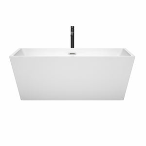 Sara 63 Inch Freestanding Bathtub in White with Polished Chrome Trim and Floor Mounted Faucet in Matte Black
