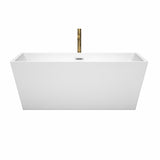 Sara 63 Inch Freestanding Bathtub in White with Polished Chrome Trim and Floor Mounted Faucet in Brushed Gold