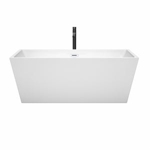 Sara 63 Inch Freestanding Bathtub in White with Shiny White Trim and Floor Mounted Faucet in Matte Black