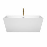 Sara 63 Inch Freestanding Bathtub in White with Shiny White Trim and Floor Mounted Faucet in Brushed Gold