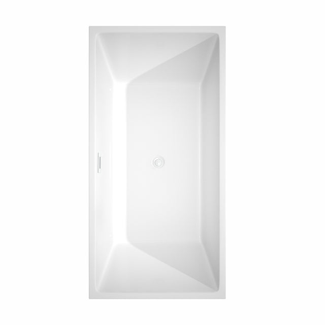 Sara 63 Inch Freestanding Bathtub in White with Shiny White Trim and Floor Mounted Faucet in Brushed Gold
