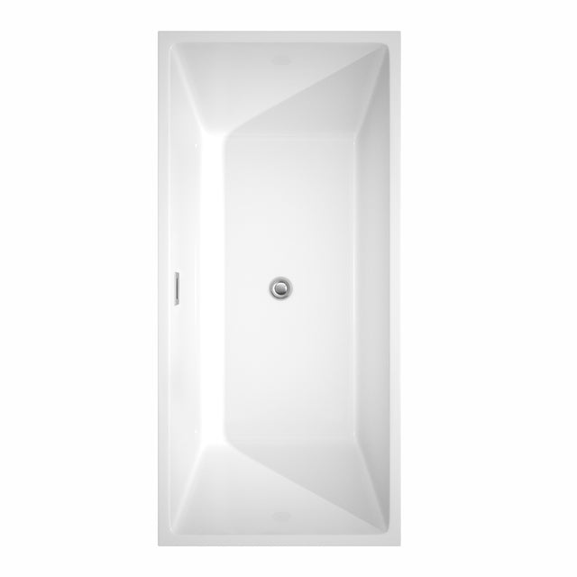 Sara 67 Inch Freestanding Bathtub in White with Polished Chrome Trim and Floor Mounted Faucet in Matte Black