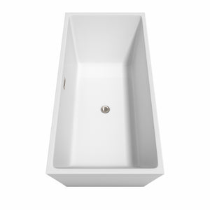 Sara 67 Inch Freestanding Bathtub in White with Floor Mounted Faucet Drain and Overflow Trim in Brushed Nickel