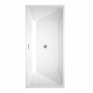 Sara 67 Inch Freestanding Bathtub in White with Floor Mounted Faucet Drain and Overflow Trim in Brushed Nickel
