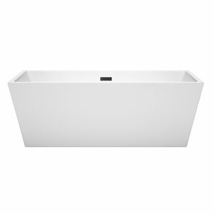 Sara 67 Inch Freestanding Bathtub in White with Matte Black Drain and Overflow Trim