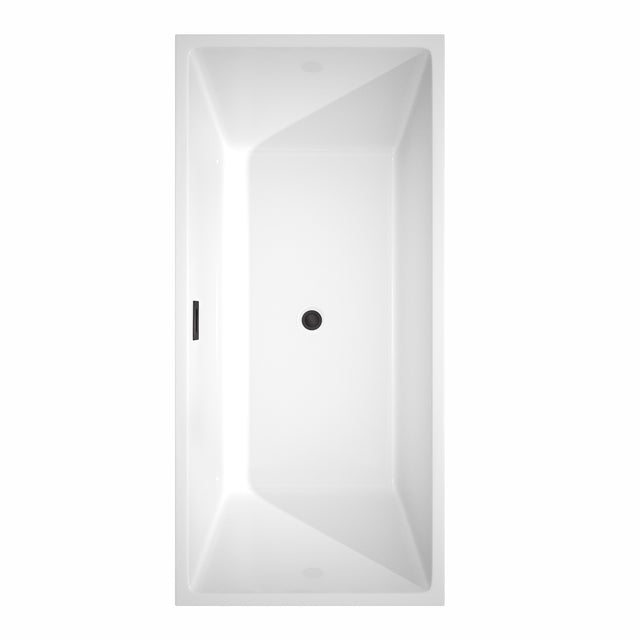 Sara 67 Inch Freestanding Bathtub in White with Floor Mounted Faucet Drain and Overflow Trim in Matte Black