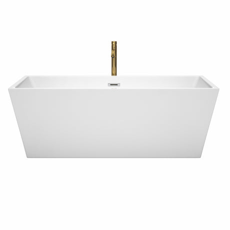 Sara 67 Inch Freestanding Bathtub in White with Polished Chrome Trim and Floor Mounted Faucet in Brushed Gold
