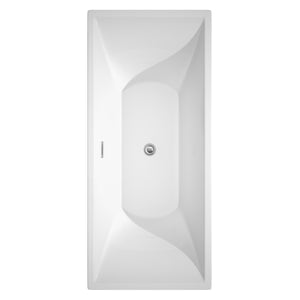 Maryam 71 Inch Freestanding Bathtub in White with Floor Mounted Faucet Drain and Overflow Trim in Polished Chrome