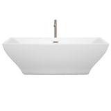 Maryam 71 Inch Freestanding Bathtub in White with Floor Mounted Faucet Drain and Overflow Trim in Brushed Nickel