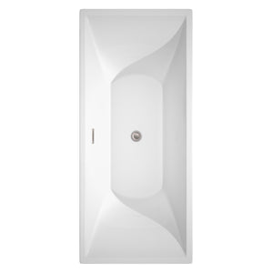 Maryam 71 Inch Freestanding Bathtub in White with Brushed Nickel Drain and Overflow Trim