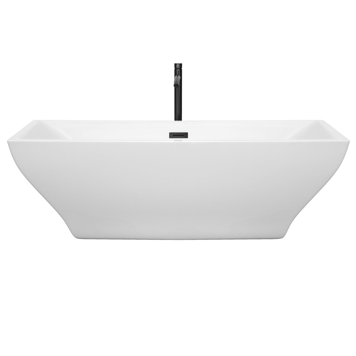 Maryam 71 Inch Freestanding Bathtub in White with Floor Mounted Faucet Drain and Overflow Trim in Matte Black