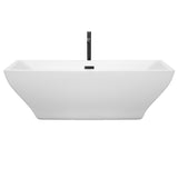 Maryam 71 Inch Freestanding Bathtub in White with Floor Mounted Faucet Drain and Overflow Trim in Matte Black