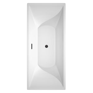 Maryam 71 Inch Freestanding Bathtub in White with Matte Black Drain and Overflow Trim