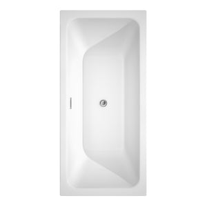 Galina 67 Inch Freestanding Bathtub in White with Floor Mounted Faucet Drain and Overflow Trim in Polished Chrome
